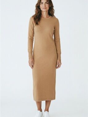 French Connection Camel Long Sleeve Maxi Knit Dress